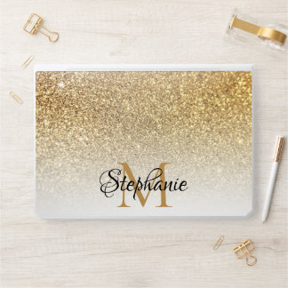 Bokeh Gold Glitter Photo White Ombre Monogram HP Laptop Skin
