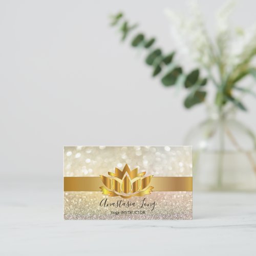 Bokeh Gold Lotus Flower Yoga Instructor Business  Business Card