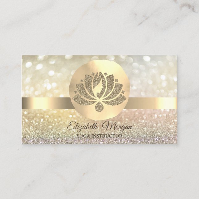 Bokeh Gold, Lotus Flower Yoga Instructor Business Card (Front)