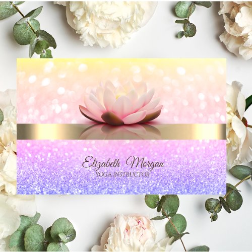 Bokeh Gold Stripe Lotus Flower Yoga Instructor Business Card