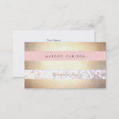 Bokeh Gold Striped Light Pink Makeup Artist Business Card (Front/Back)