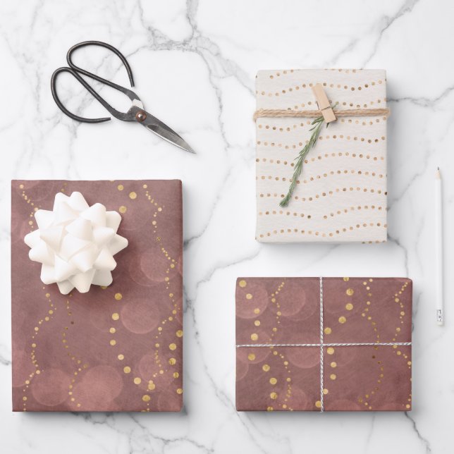 Bokeh Golden Lights Christmas Holiday Wrapping Paper Sheets (Front)