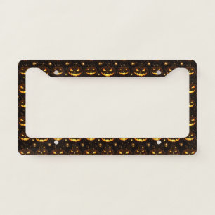 Bokeh Halloween   Glowing Jack-O’ Lantern (3) License Plate Frame