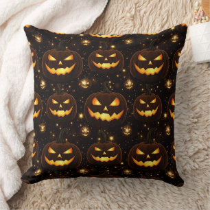 Bokeh Halloween   Glowing Jack-O’ Lantern (3) Throw Pillow