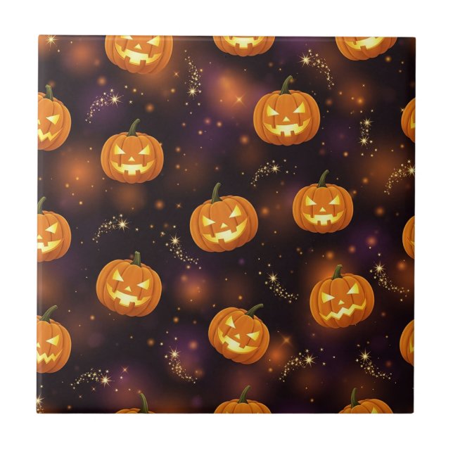 Bokeh Halloween | Glowing Jack-O’ Lantern (4) Ceramic Tile (Front)