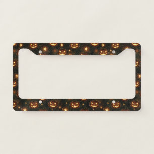 Bokeh Halloween Seamless   Glowing Jack-O’ Lantern License Plate Frame