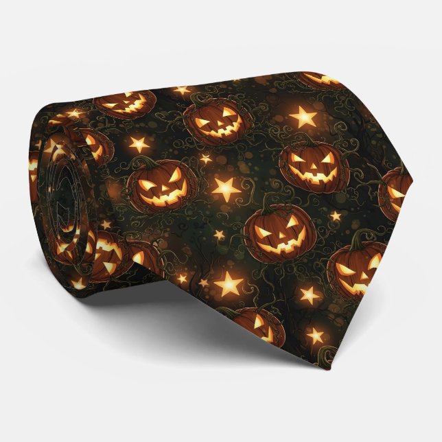 Bokeh Halloween Seamless | Glowing Jack-O’ Lantern Neck Tie (Rolled)