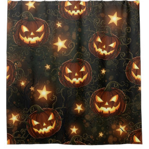 Bokeh Halloween Seamless   Glowing Jack-O’ Lantern Shower Curtain