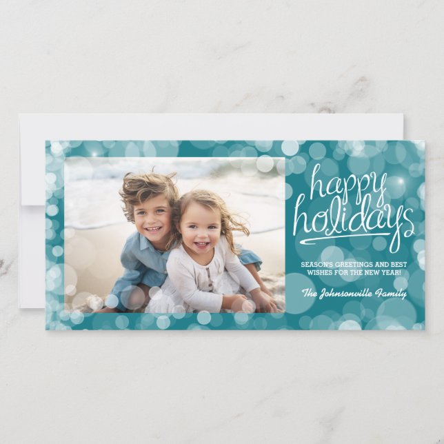 Bokeh Happy Holidays Photo Card: Modern Style Holiday Card (Front)