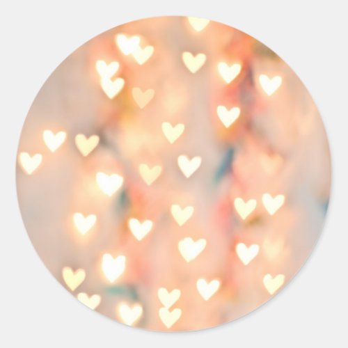 Bokeh Heart Twinkling Lights Glittery Pink Shimmer Classic Round Sticker