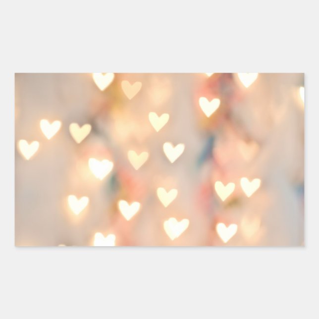Bokeh Heart Twinkling Lights Glittery Pink Shimmer Rectangular Sticker (Front)
