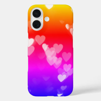 Bokeh Hearts On Neon Gradient Rainbow iPhone 16 Case
