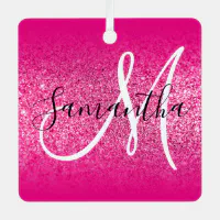 Hot Pink Glitter Bokeh Monogram Keychain