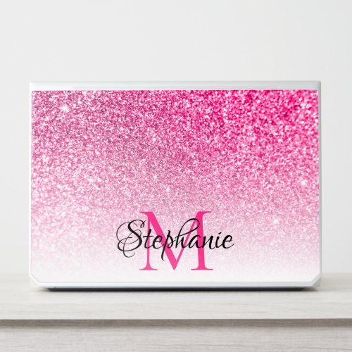 Bokeh Hot Pink Glitter Photo White Ombre Monogram HP Laptop Skin