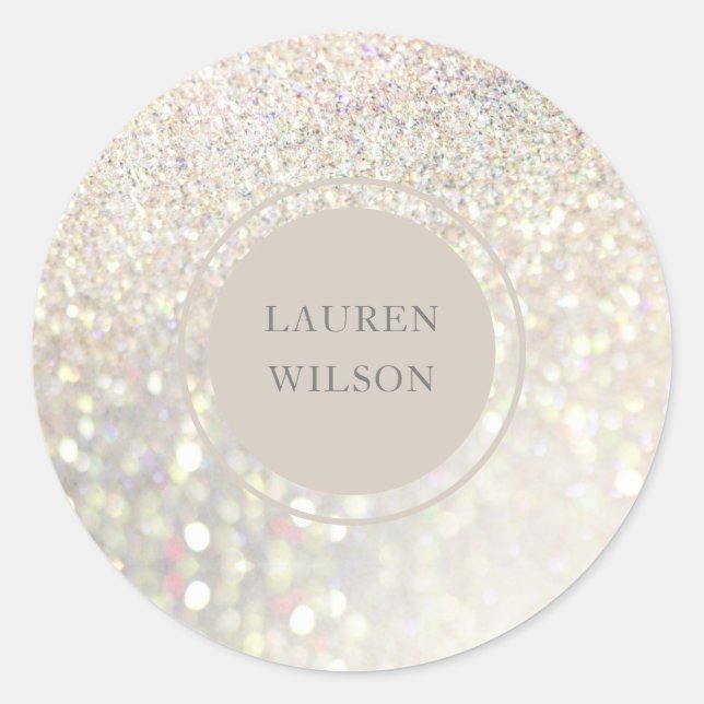 bokeh iridescent glitter monogram classic round sticker (Front)