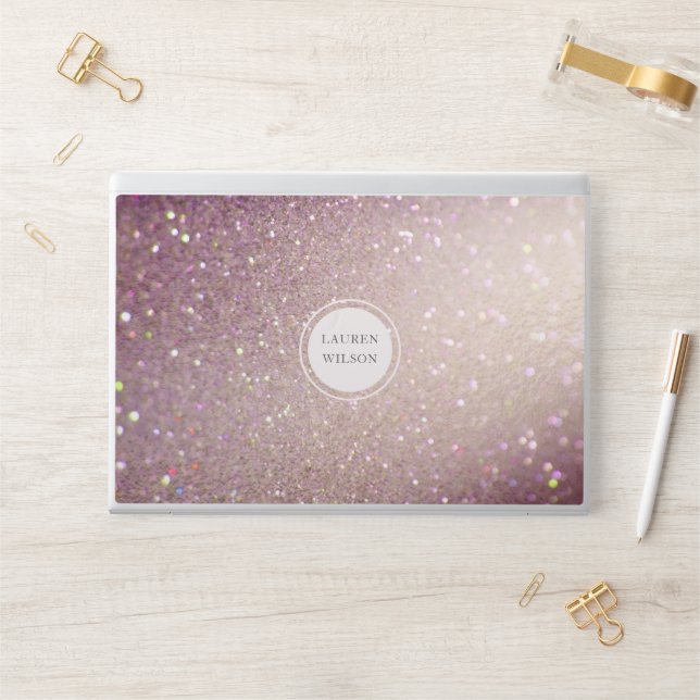 bokeh iridescent gold monogram HP laptop skin (Desk)