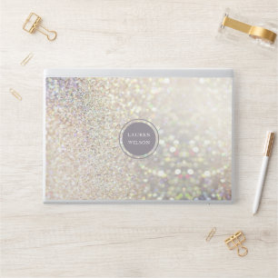 bokeh iridescent gold monogram HP laptop skin