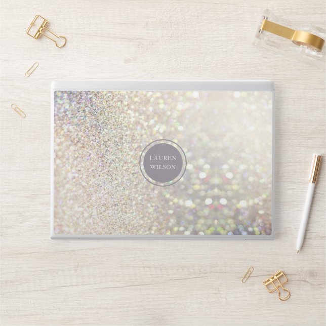 bokeh iridescent gold monogram HP laptop skin (Desk)