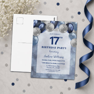 Bokeh Lights 17th Glitter Balloons Birthday Party Postcard