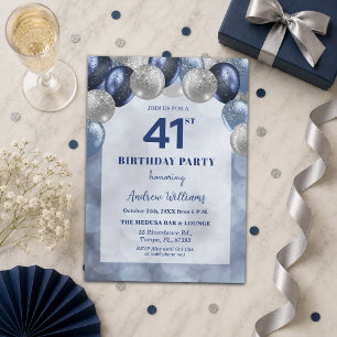 Bokeh Lights 41st Glitter Balloons Birthday Party Invitation