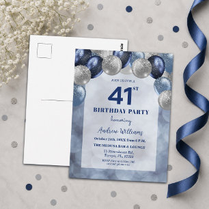 Bokeh Lights 41st Glitter Balloons Birthday Party Postcard