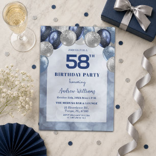Bokeh Lights 58th Glitter Balloons Birthday Party Invitation