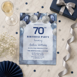 Bokeh Lights 70th Glitter Balloons Birthday Party Invitation