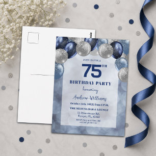 Bokeh Lights 75th Glitter Balloons Birthday Party Postcard