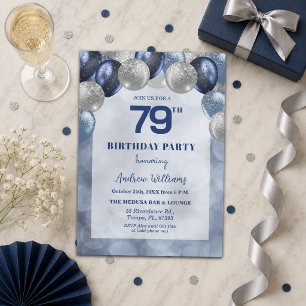 Bokeh Lights 79th Glitter Balloons Birthday Party Invitation