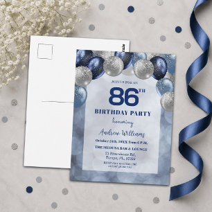 Bokeh Lights 86th Glitter Balloons Birthday Party Postcard