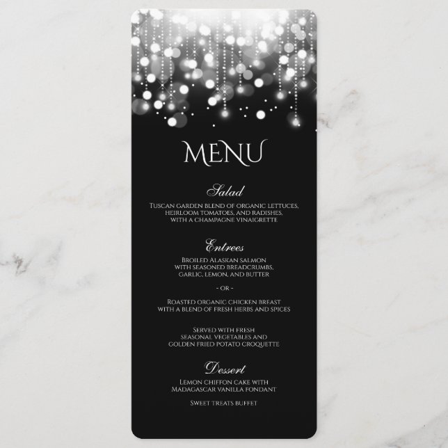 Bokeh Lights Black and White Menu (Front)