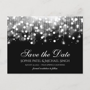 Bokeh Lights Black And White Save The Date Postcard by Charmalot at Zazzle