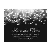 Bokeh Lights Black and White Save the Date