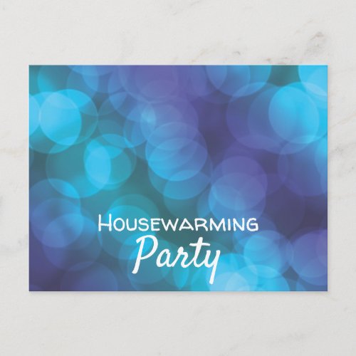 Bokeh Lights Blue Spot Housewarming Party Invite