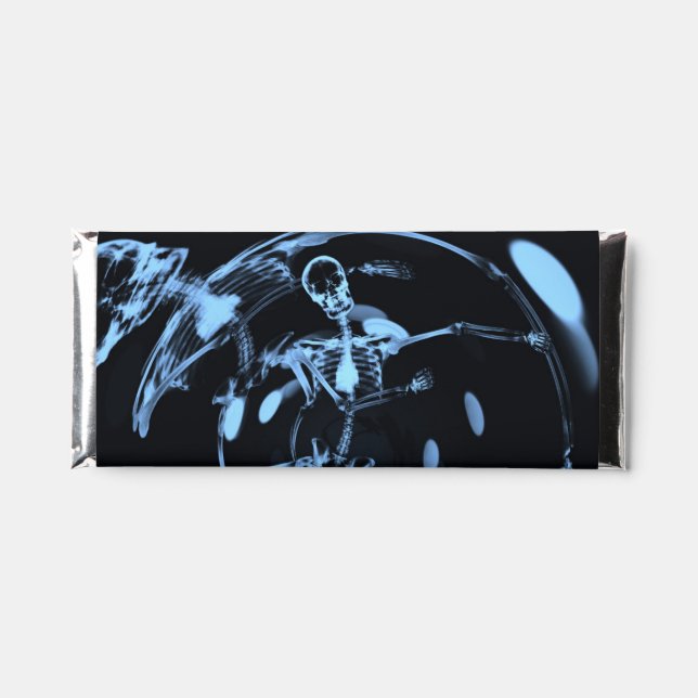 Bokeh Lights Dancing Skeleton - Blue Hershey Bar Favors (Front)