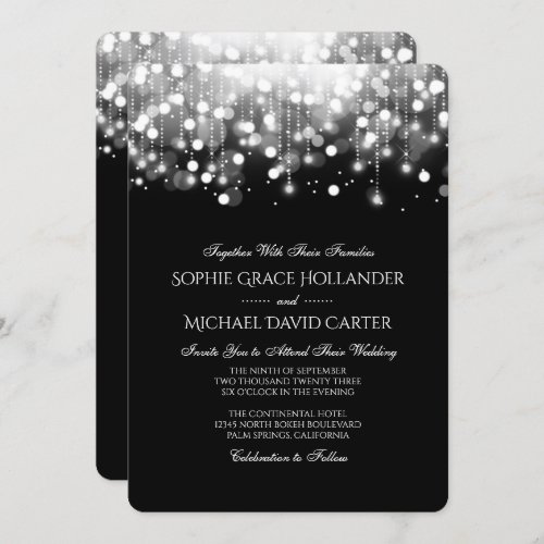 Bokeh Lights in Black and White Invitation