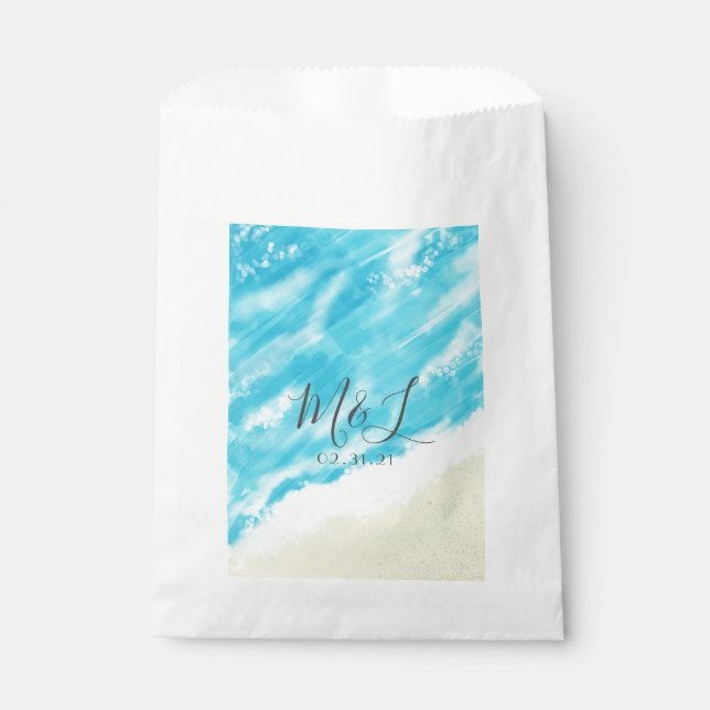 Bokeh Lights Modern Beach Wedding Favor Bag (Front)