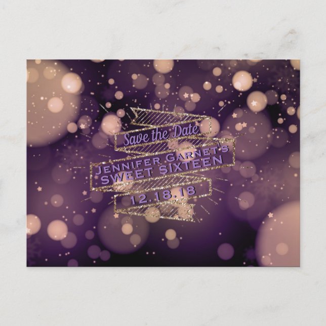 Bokeh Lights Save the Date Elegant Birthday Party Announcement Postcard (Front)