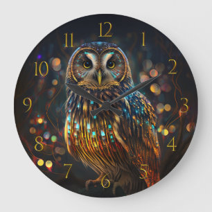 Bokeh Owl Of Light Large Clock