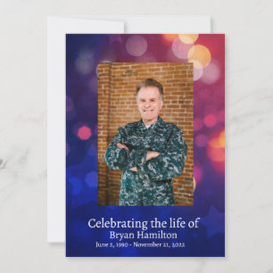 Bokeh Patriotic Veteran Funeral Prayer Card