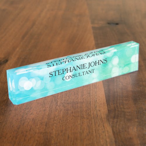 Bokeh Patterns Blue Teal Aqua Monogram Name Modern Desk Name Plate