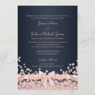 Bokeh Pink and Navy Blue Wedding Invitation