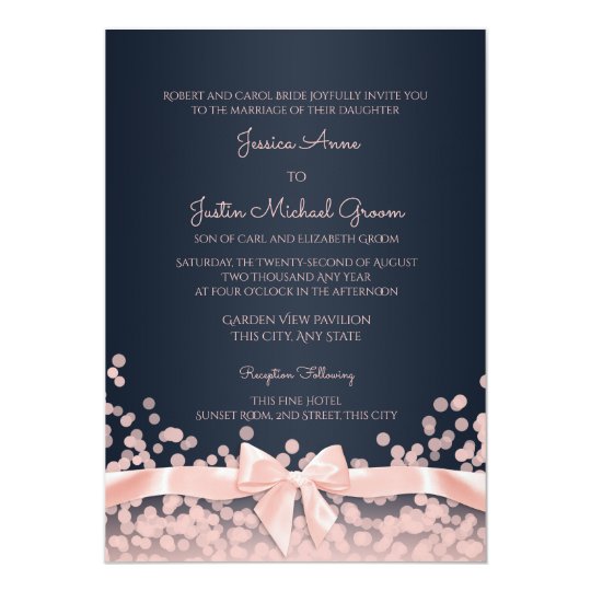 bokeh pink and navy blue wedding invitation zazzle com