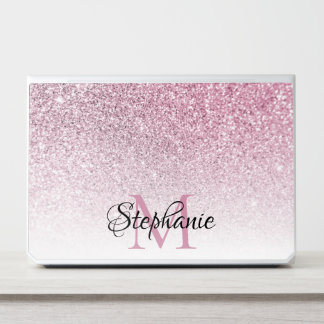 Bokeh Pink Glitter Photo White Ombre Monogram HP Laptop Skin