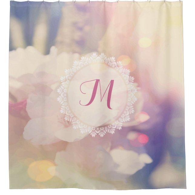 Bokeh Pink Yellow Fine Floral Background Shower Curtain (Front)