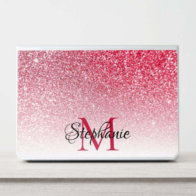 Bokeh Red Glitter Photo White Ombre Monogram HP Laptop Skin (Front)