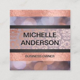 Bokeh Rose Gold Foil Damask Color Block Square Business Card