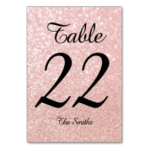 Bokeh Rose Gold Glitter Modern Calligraphy Table Number
