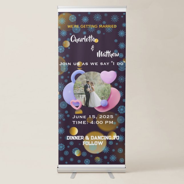 Bokeh Sparkle Hearts Photo Wedding Welcome Sign (Front)