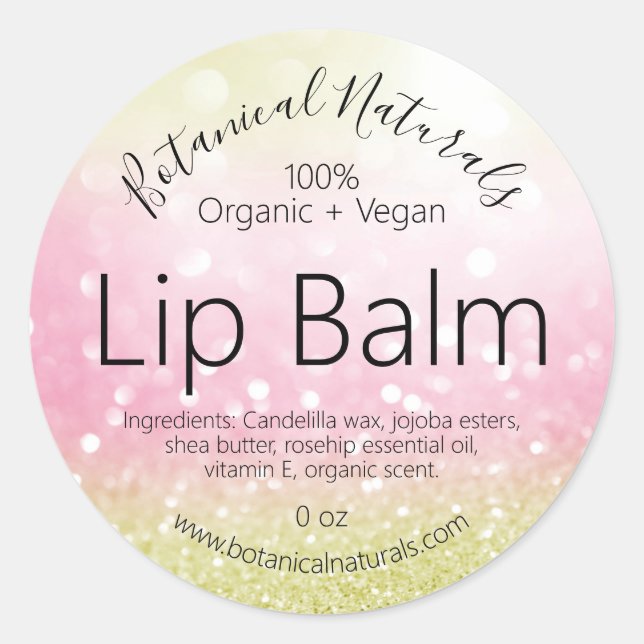 Bokeh Sparkly Pink Gold Lip Balm Labels (Front)